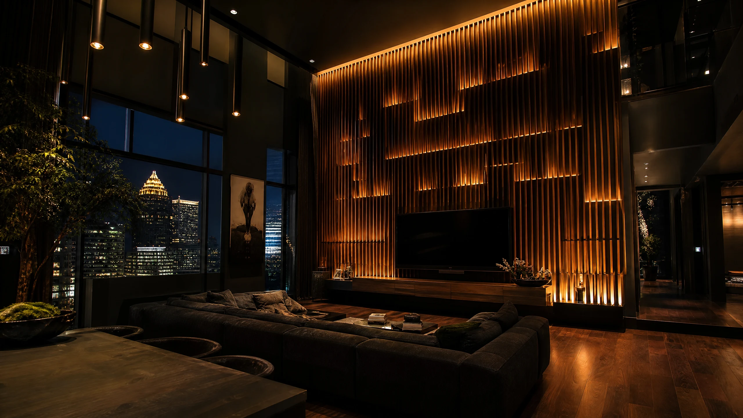 Luxury MyStatementWall living room installation overlooking Atlanta